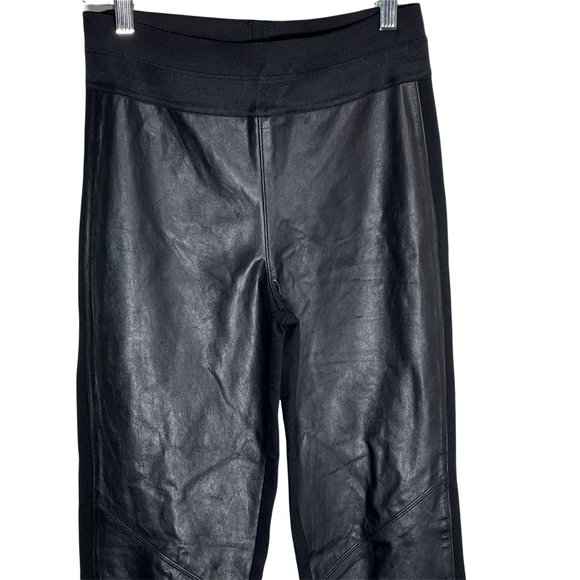 Paige Womens Pants Size Large Solid Black Leather Front Ponte Knit Leggings - Picture 2 of 8